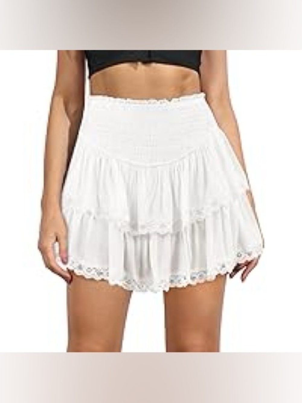 White Tiered Ruffle Mini Skirt